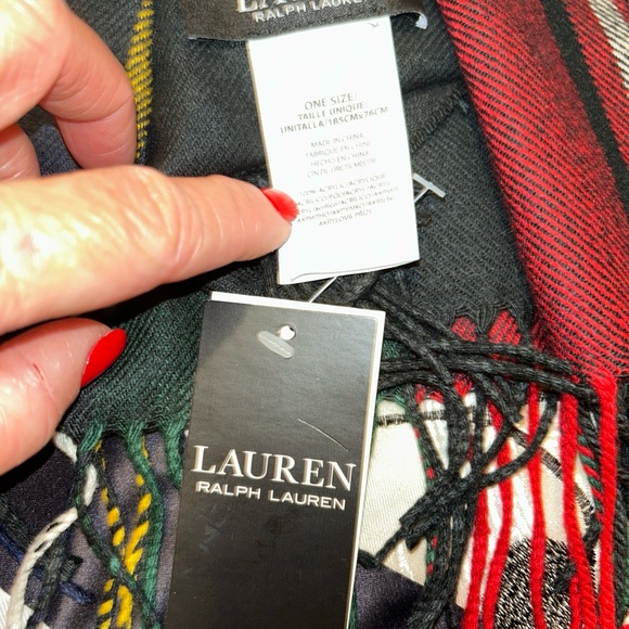 RALPH LAUREN EXPLODED PLAID BLANKET WRAP SCARF LARGE 78x30" RED/BLACK NWT - Picture 2 of 6